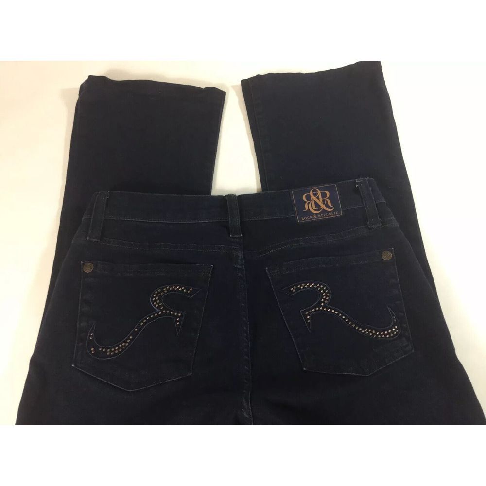 Rock & Republic Dark Wash stretch Jeans Boot Cut‎ Womens Size 8 small 30x29